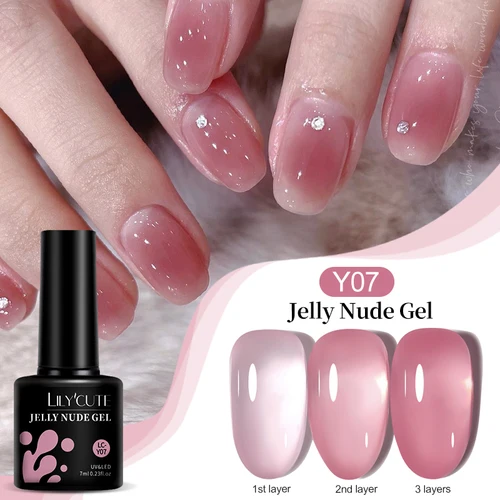 LILYCUTE 7ml Jelly Nude Rosa melocotón Gel esmalte de uñas Primavera Verano transparente manicura remojo UV colorido Nail Art Gel barniz