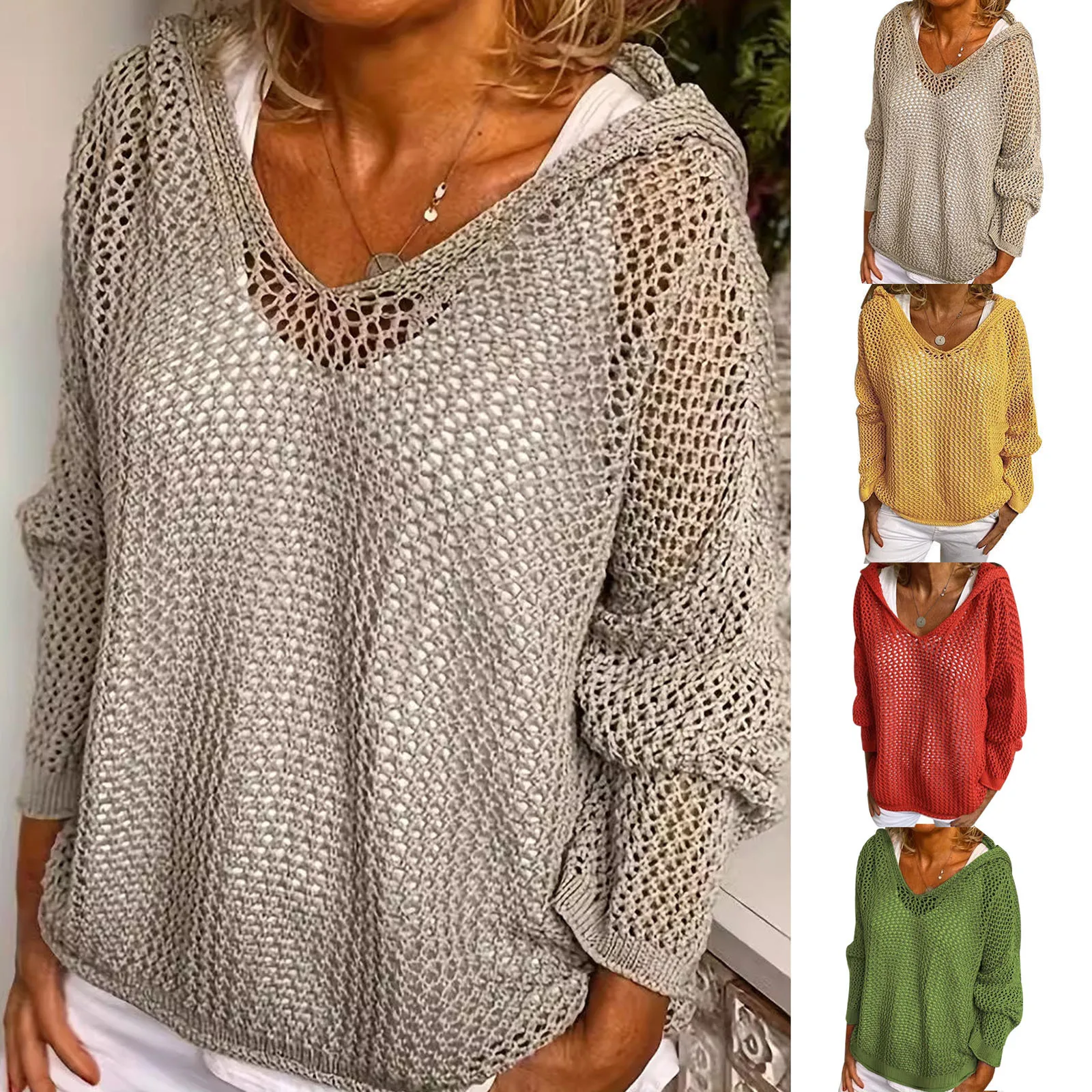 

Solid Colour Beach Knit Mini Tops Women's Summer Sexy Hollow Out Long Sleeve Swimsuit Cover Up Boho Holiday Loose Beachwear
