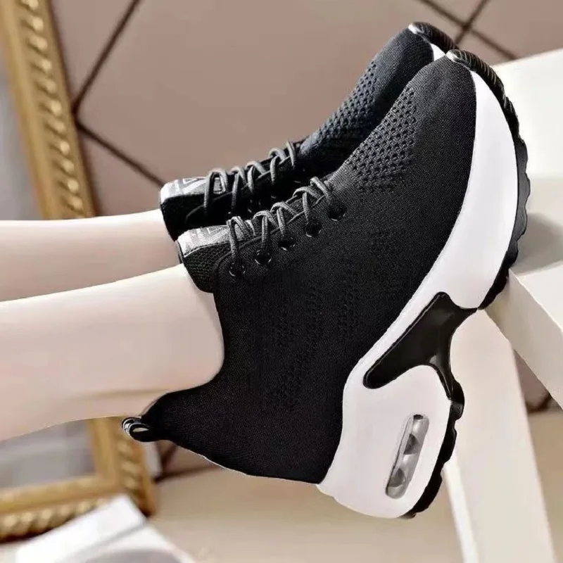 Women\'s Mesh Breathable Casual Sports Shoes Women\'s Spring High Rise Shoes Wedge Shaped High Rise 2023 Knitted Women\'s Vulcanize