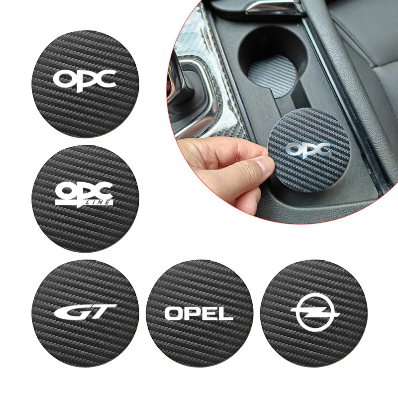 2 Pcs PU Leather Car Water Cup Bottle Holder Pad Non-Slip Round Mats For OPEL GT OPC GT LINE OPC LINE Auto Interior Accessories