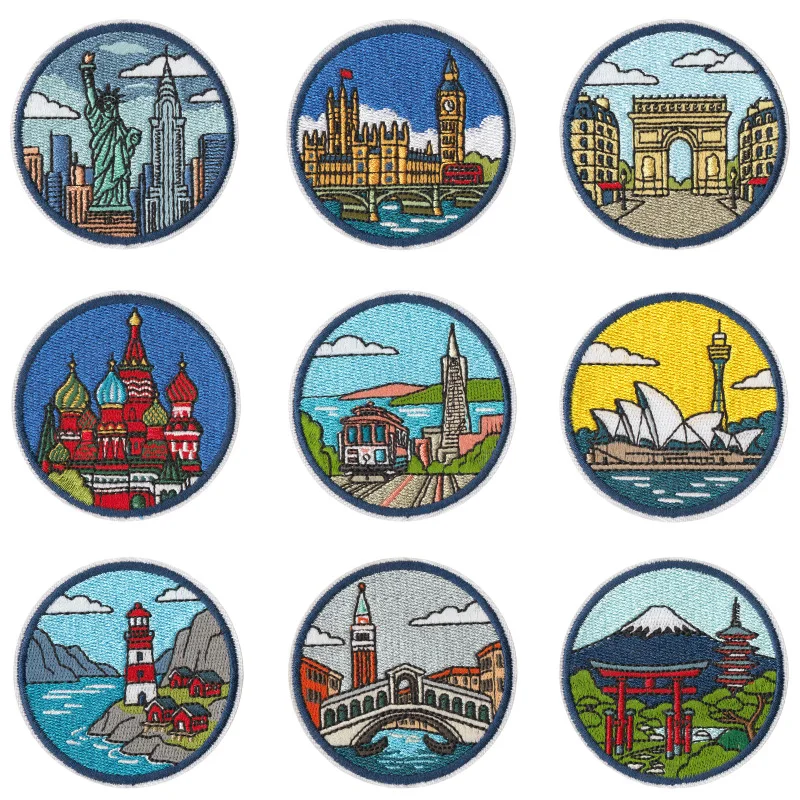 Badges brodés thermocollants souvenirs, motifs attractions du monde entier, pour la décoration DIY de sacs, vêtements, t-shirts, chapeaux et jeans