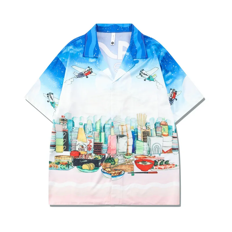 Сорочка Homme Printemps Kolekcja Nouvelle: Col Ouvert Manches Courtes — цифровая печать Décontracté Tendance Europe