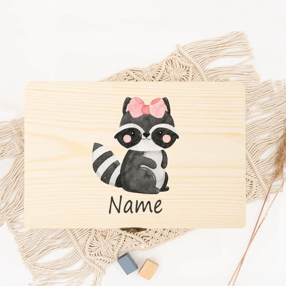 Caja de madera personalizada con estampado de animales para bebé, recuerdo infantil con nombre personalizado, regalo para recién nacido