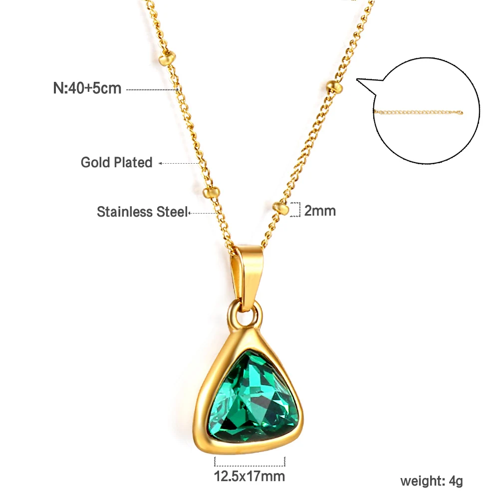 Vintage Green Stanless Steel Jewellery Pendant Necklace Cubic Zirconia Link Chain Choker Necklace Gold Plated Jewelry Gifts