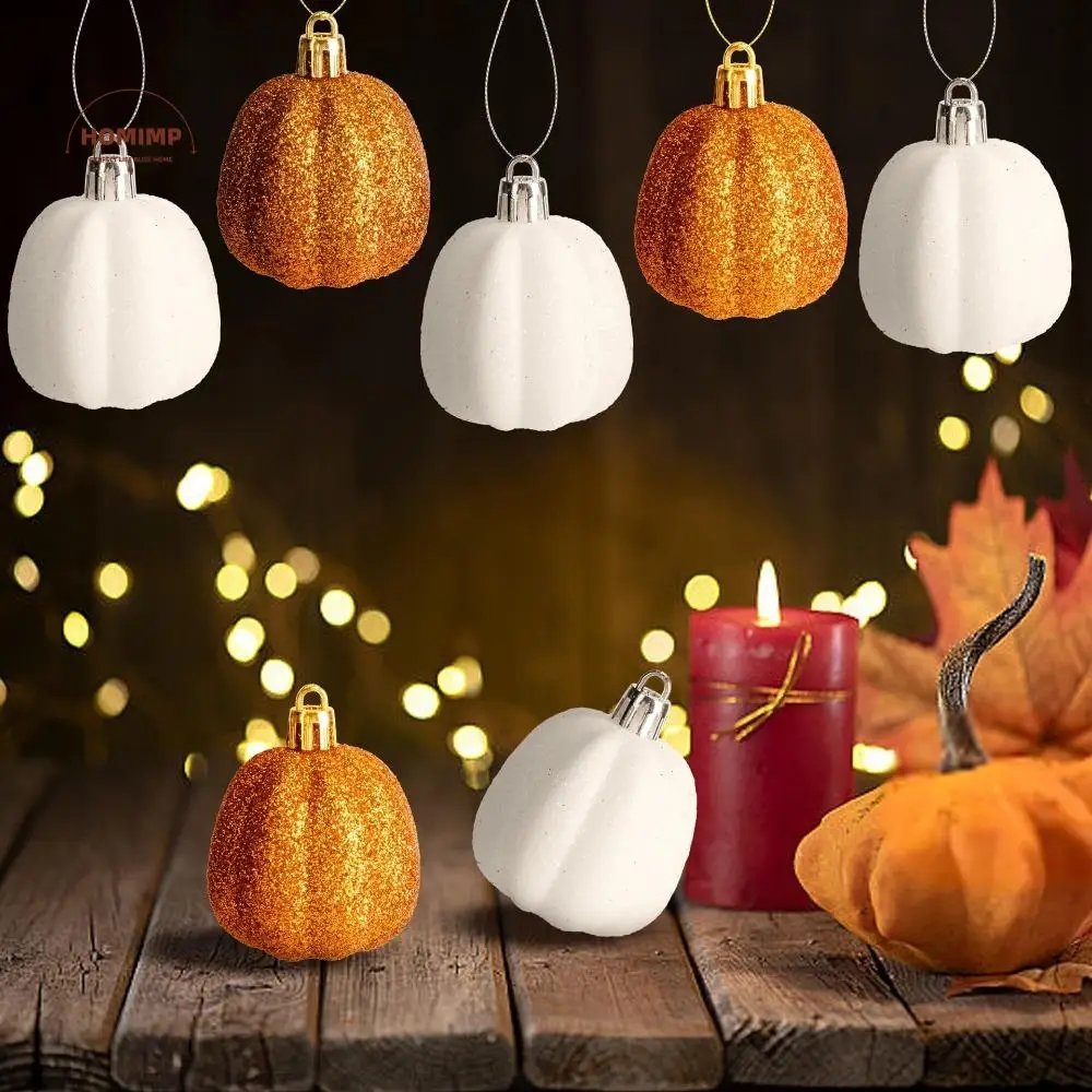 

12pcs Plastic Halloween Pumpkin Pendants Shining Handmade Pumpkin Hanging Ornaments DIY Crafts Thanksgiving Festival Decorative