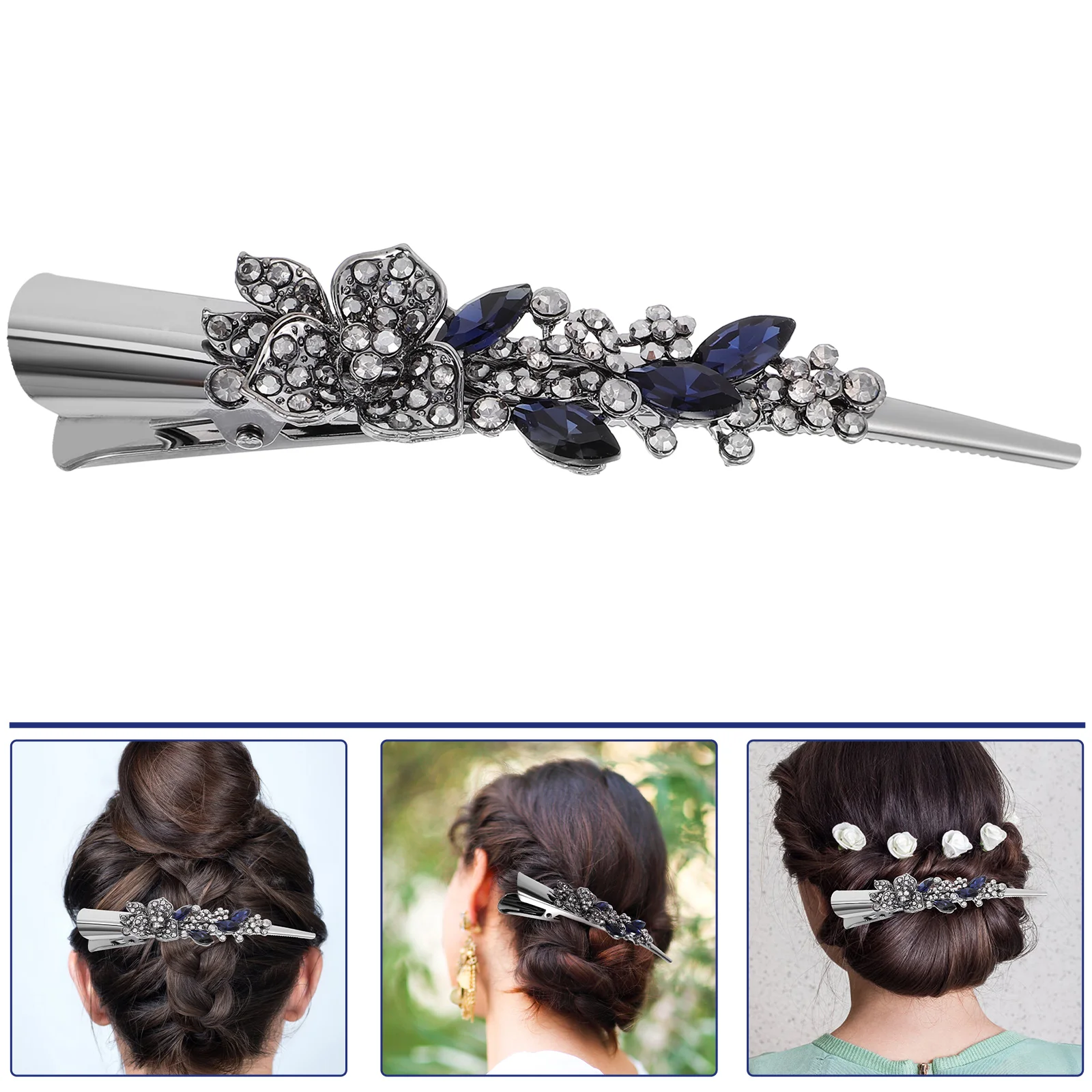 

French Hair Clip Accessories Bridal for Women Barrettes Fine Rhinestones Retro Decor