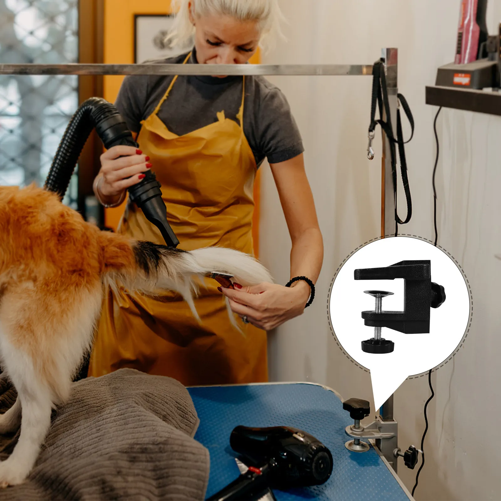 Pet Grooming Table Clamp Heavy Duty Metal Black Suspension Rod Fixing Clip Sturdy Grooming Table Arm Holder for Dogs Cats