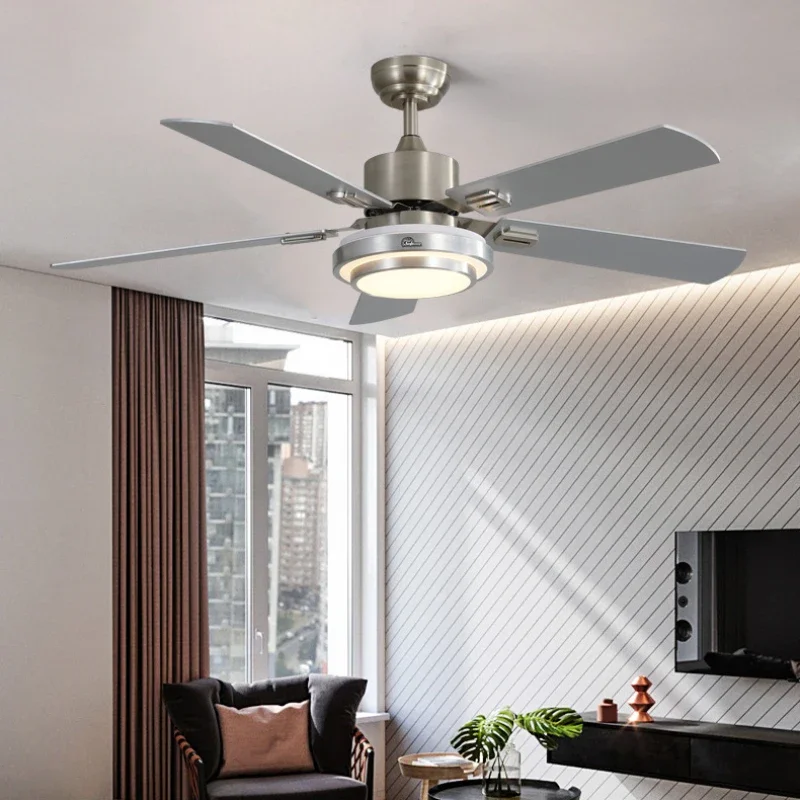 96-265VModern Stainless Steel High Wind Ceiling Fan Light Dining Room Fan Light Three Color Dimming Energy-Saving And Silent