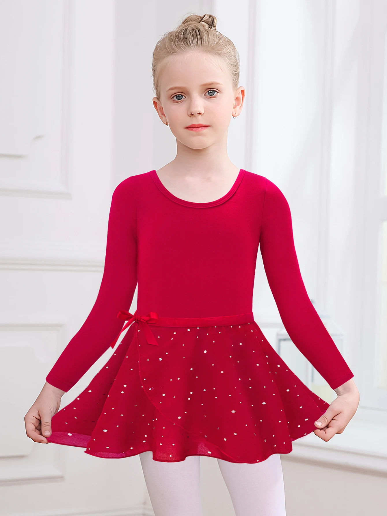 Mädchen Langarm Ballett Trikot Kind Tanz Tutu Kleid Herz Zurück Gymnastik Dancewear mit Gebunden Rock Outfit Set Bühne Kostüm – Detail 27