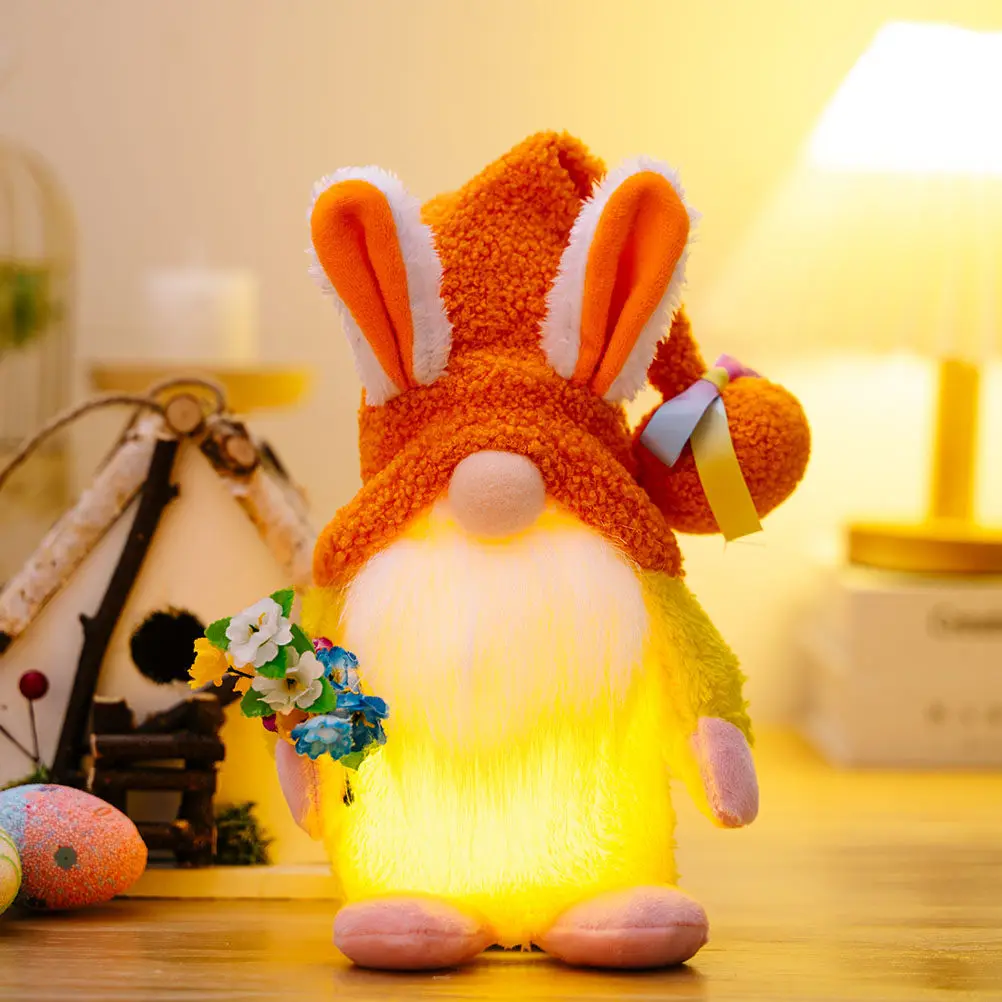 

Lighted Bunny Easter Gnome Adornment Festival Scene Decor Rabbit Ear Craft Seasonal Gift Easter Party Decoration