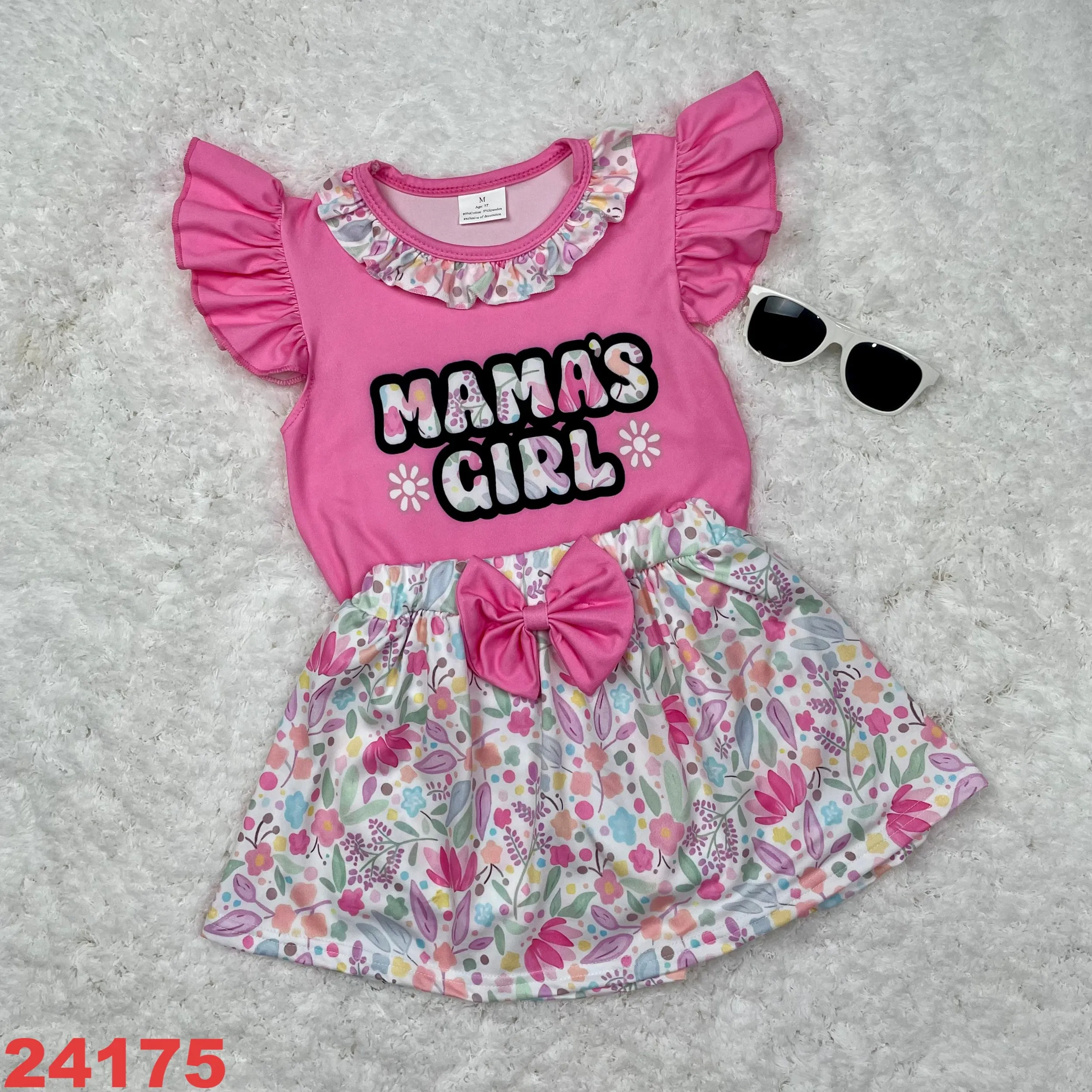 Girls Flutter Sleeve Pink Floral Bow Romper Set Cute Toddler Clothes Summer Matching Dress Shorts