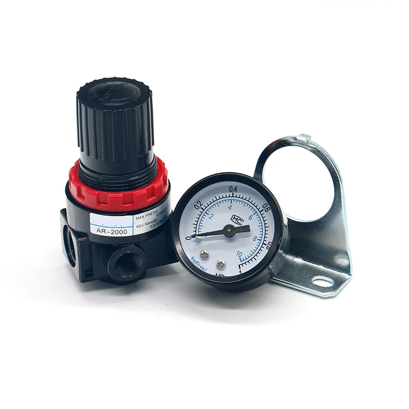 AR2000 G1/4'' Pneumatic Mini Air Pressure Relief Control Compressor Regulator Treatment Units Valve with Gauge 4MM-12MM Fitting