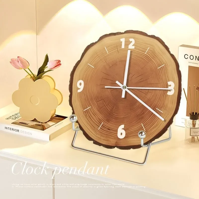 Log Wind Niche Entry Entrance Cabinet Clock for Dining Room Bedroom Silent Wall Clock Desktop Hanging Painting Decorative