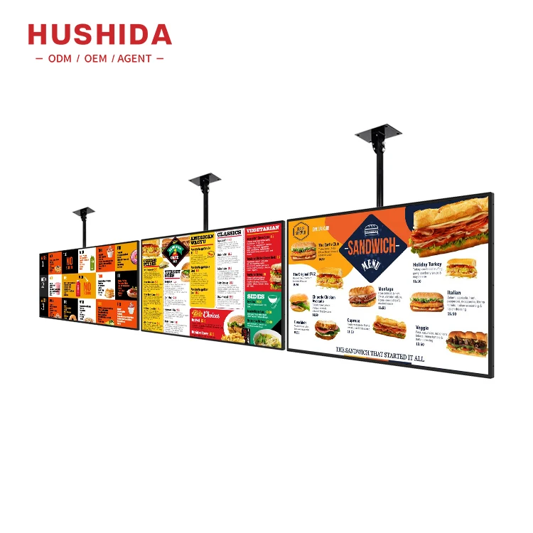 

HUSHIDA 32 43 Inch Wifi Intelligent Black Bracket Digital Menu Board Big Screen Restaurant Cafe Menu Board