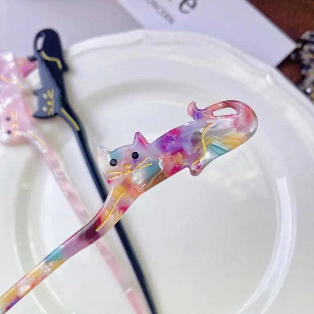 Elegant Cat Shape Cartoon Hair Chopsticks Colorful Hair Accessories Acetic Acid Hair Stick Hairpin Retro Hair Fork Ladies