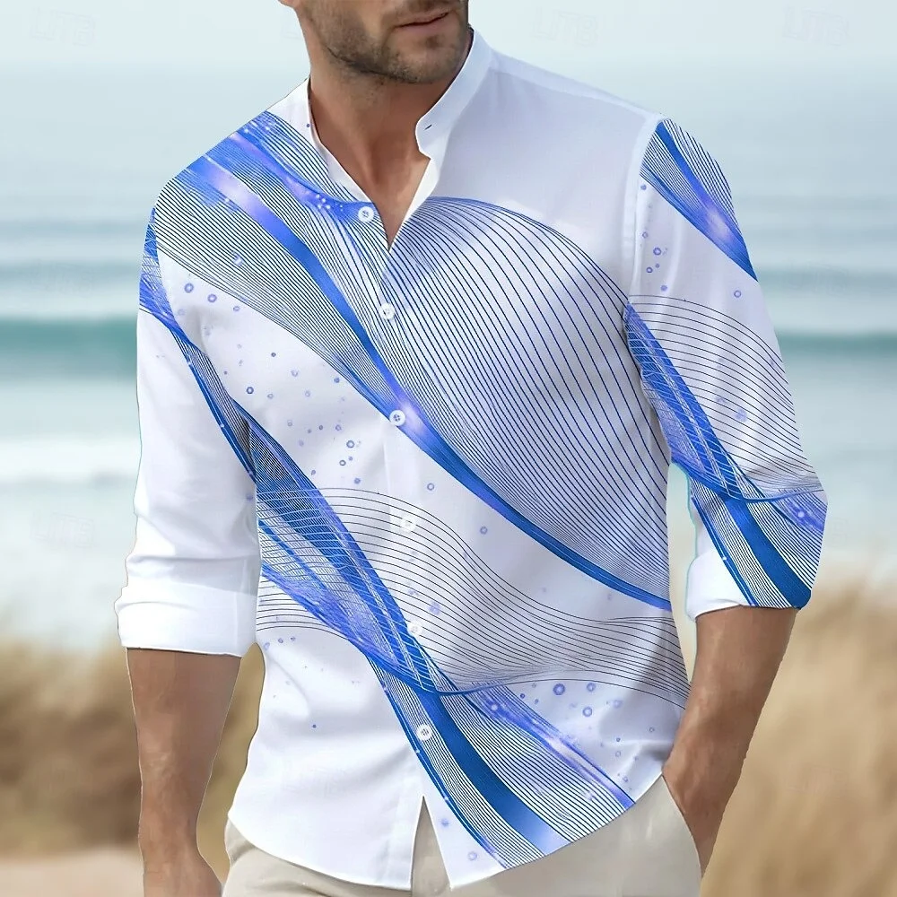 8 Colors Men's Gradient Geometric Pattern Wave Shirt Long Sleeve Fashion Casual Daily Wear Holiday Spring Autumn 3D Printed Butt