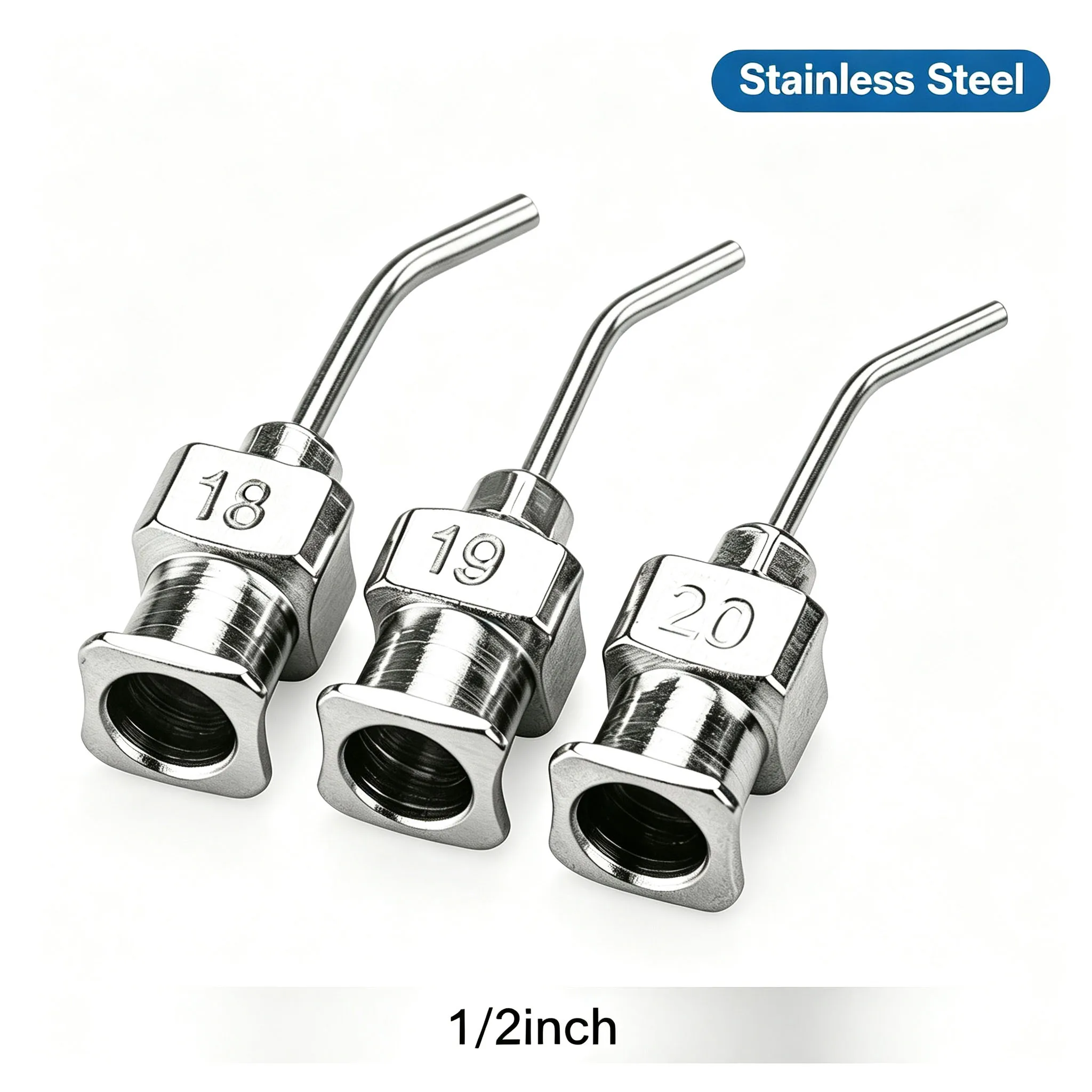 12Pack 0.5inch 45° Bent Metal Dispensing Needle 15G-28G Silver Stainless Steel Blunt Tip Curved Syringe Needle