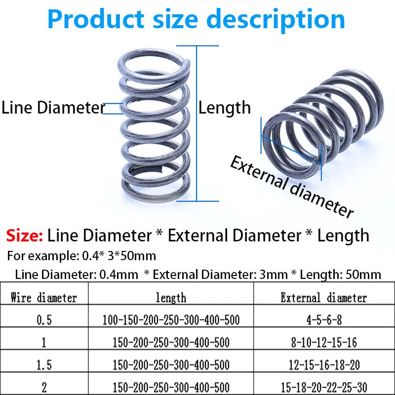 65MN Compression spring rotor pressure spring long spring wire diameter 0.5/1.0mm, length 100-500mm