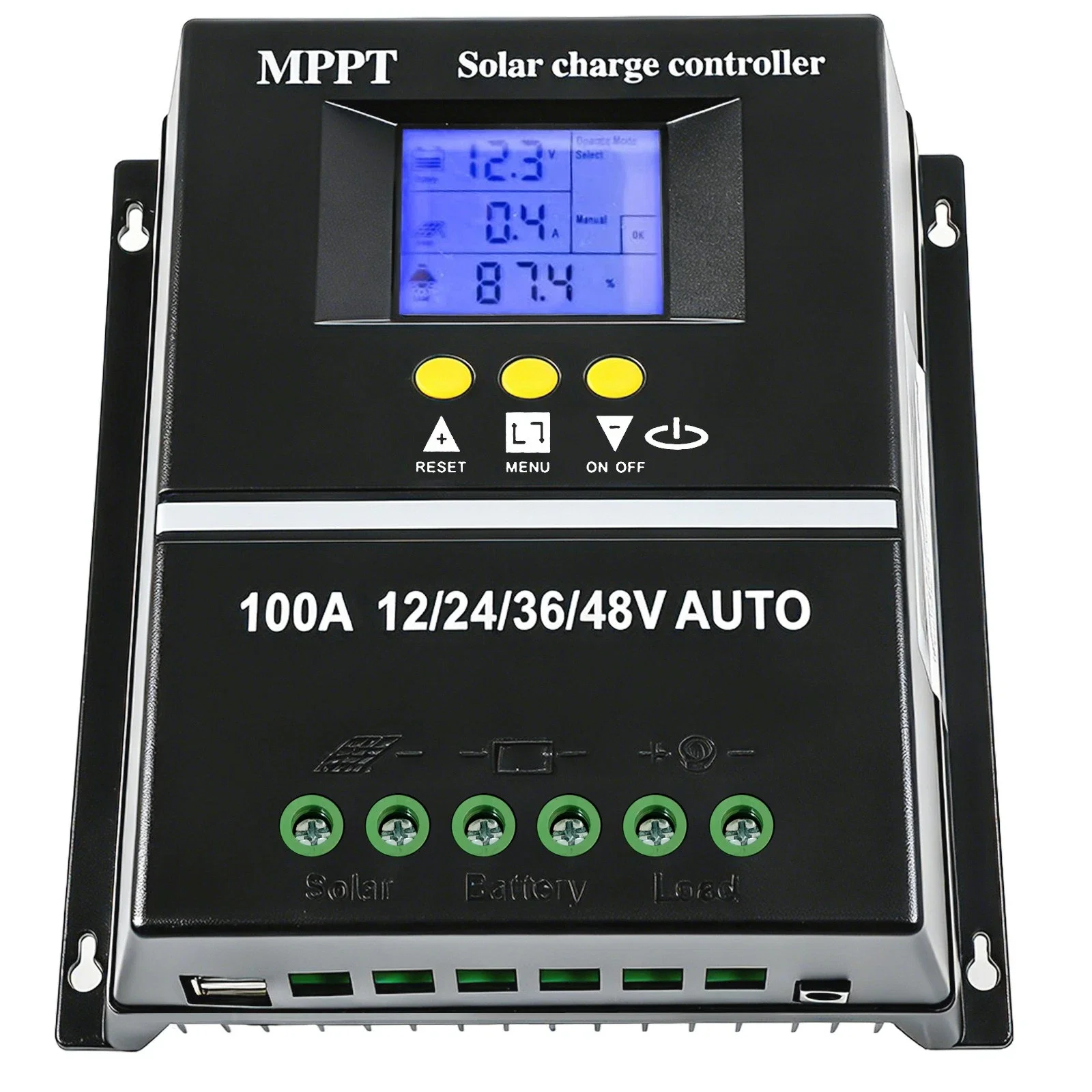 100A Solar Charge Controller Tools 12V 24V 36V 48V Battery PV Regulator US Stock Auto Voltage Match Multi Protection For Lead Acid Lithium Battery RV Home Boat Off Grid Solar Power System Durable Safe Solar Control Accessory