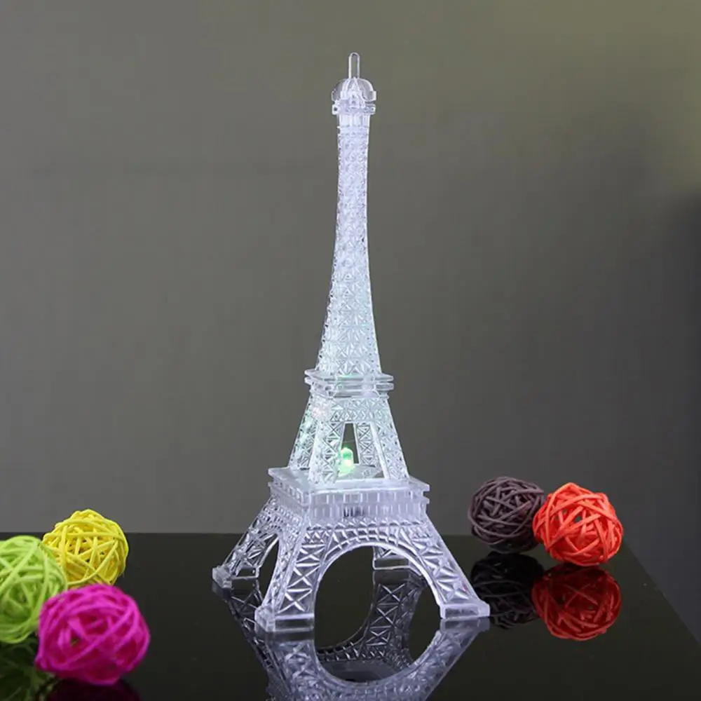 Mini Eiffel Tower LED Color Changing Night Light Paris Figurines Miniatures Home Bedroom Party Lamp Room Decor Statue Acrylic