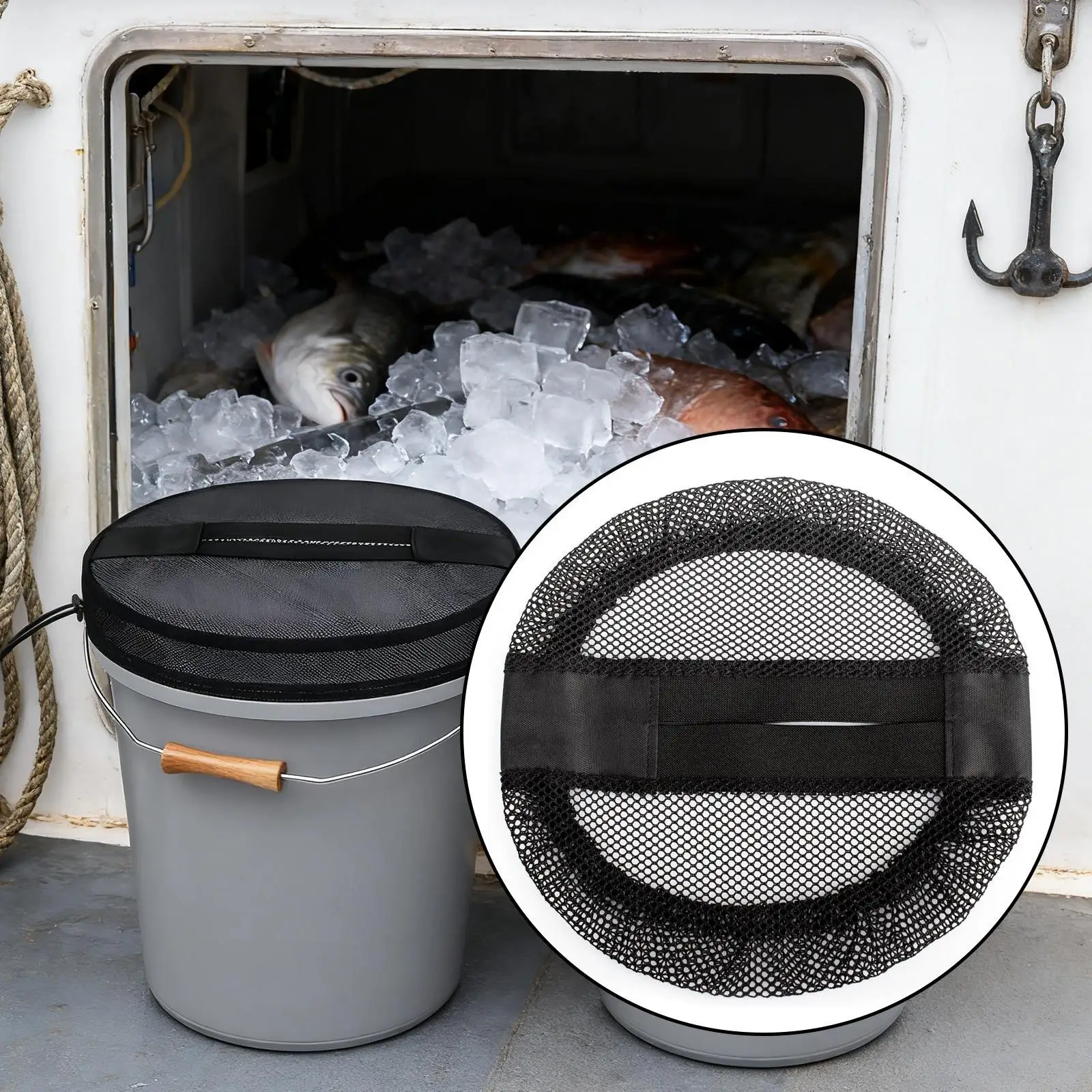 Tutup Ember Jaring untuk Kapal, Tutup Ember 5 Galon, Jaring Elastis Serbaguna untuk Umpan, Tutup Ember Umpan, Tutup Tempat Sampah