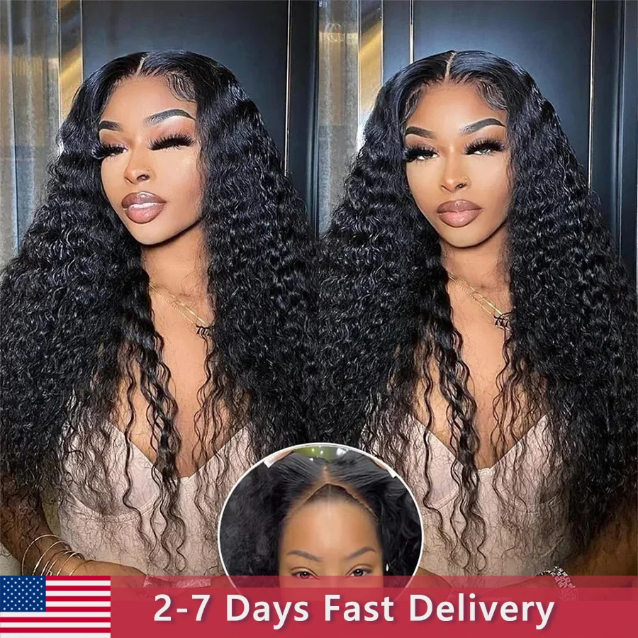 Deep Wave Glueless Wigs Human Hair Pre Plucked Lace Front Human Hair Wigs Bling Hair Natural Color Glueless Lace Frontal Wig