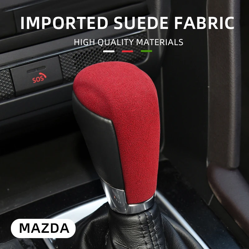 1 unidad de manija de palanca de cambios de coche, cubierta de perilla, pegatinas protectoras decorativas, cuero de gamuza para Mazda Artez CX3 CX4 CX5 CX8