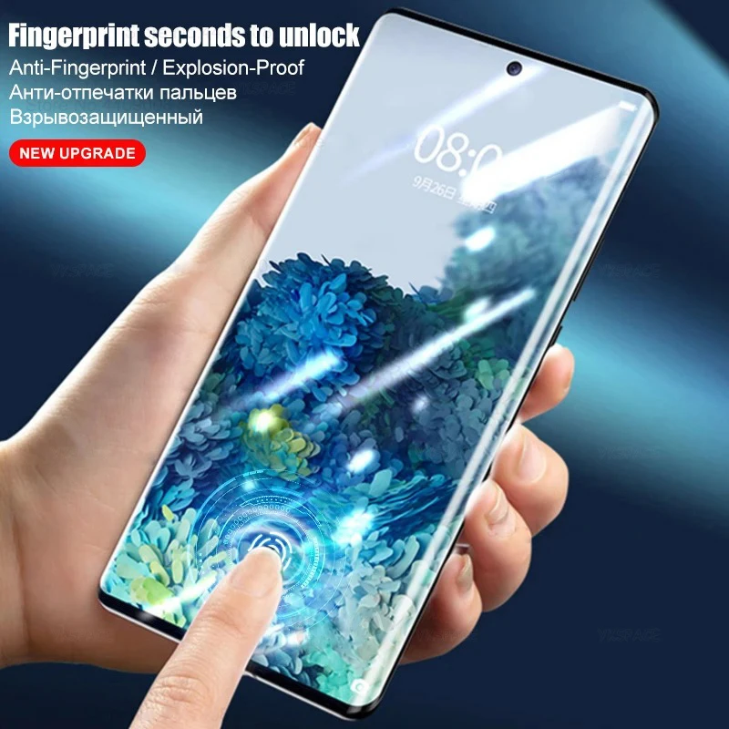 Entsperren Sie den Fingerabdruck ohne Loch, vollständig klebendes gehärtetes Glas für Samsung Galaxy S24 S23 S22 S21 S20 Plus Note 20 Ultra Displayschutzfolie – Detail 3