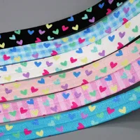 DHK 5/8'' 10yards Heart Love Valentine Printed Fold Elastic FOE Stretch Ribbon Accessories Craft DIY Sewing B2306