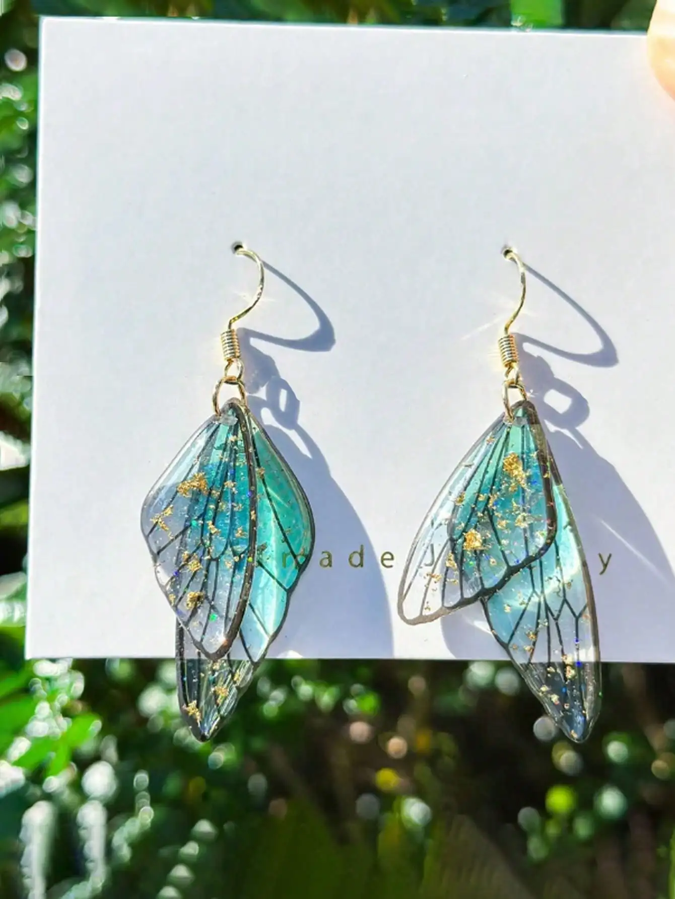 

Fairy Butterfly Wing Resin Earrings with Gold Flecks, Handcrafted Statement Jewelry for Women, Birthday Gift