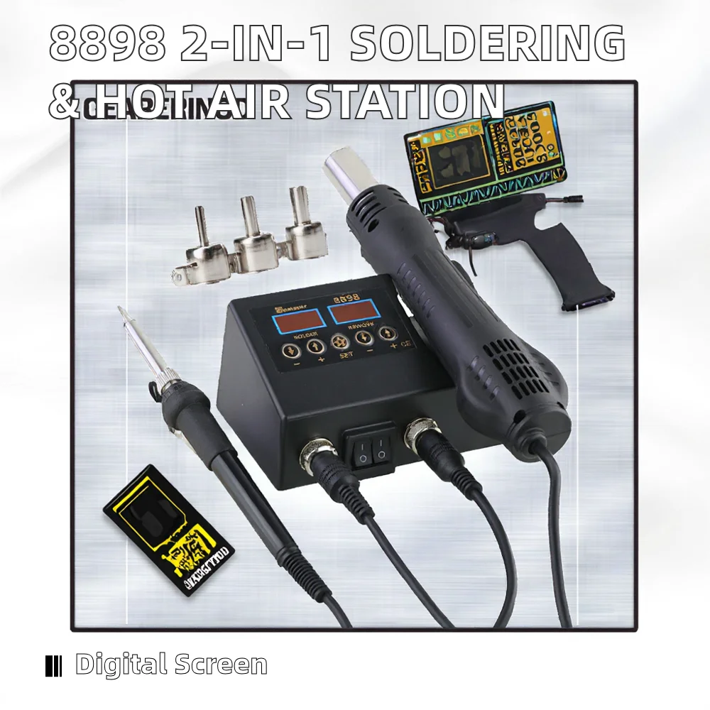 8898 2-in-1 Digital Display Soldering Station Hot Air gu n Solder Iron Tools for Welding Rework Cell-Phone BGA SMD PCB IC Repair