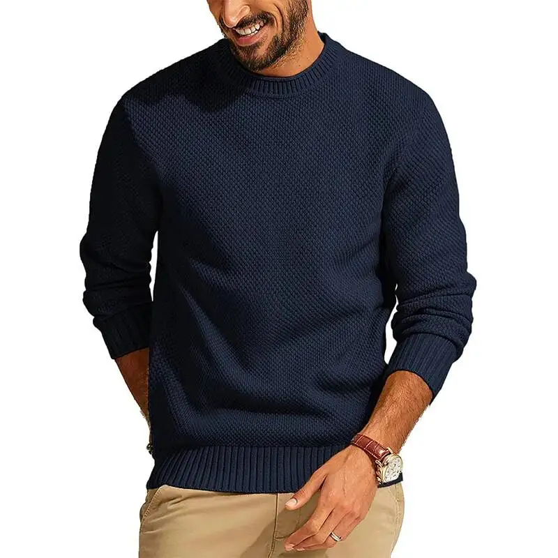 

New High Quality Men Sweater Urban Fashion Casual Knitted O Neck Long-Sleeved Pullovers Leisure Basic Tops Solid Color Knitwear