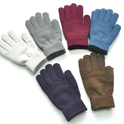 Guantes de lana de punto para hombre y mujer, manoplas de dedo completo de Color sólido, calentador de manos, guantes gruesos para ciclismo, invierno y otoño