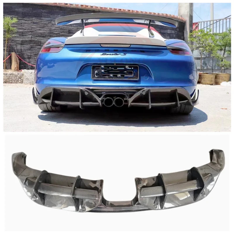 

For Porsche Cayman Boxster 981 2013 2014 2015 Real Car Carbon Fiber Trunk Bumper Rear Lip Diffuser Splitter Protector Cover