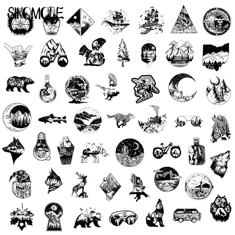Pegatina gótica creativa para maleta, calcomanías de estilo Punk para Notebook, monopatín, nevera, portátil, 10/30/50 piezas, en blanco y negro, F5