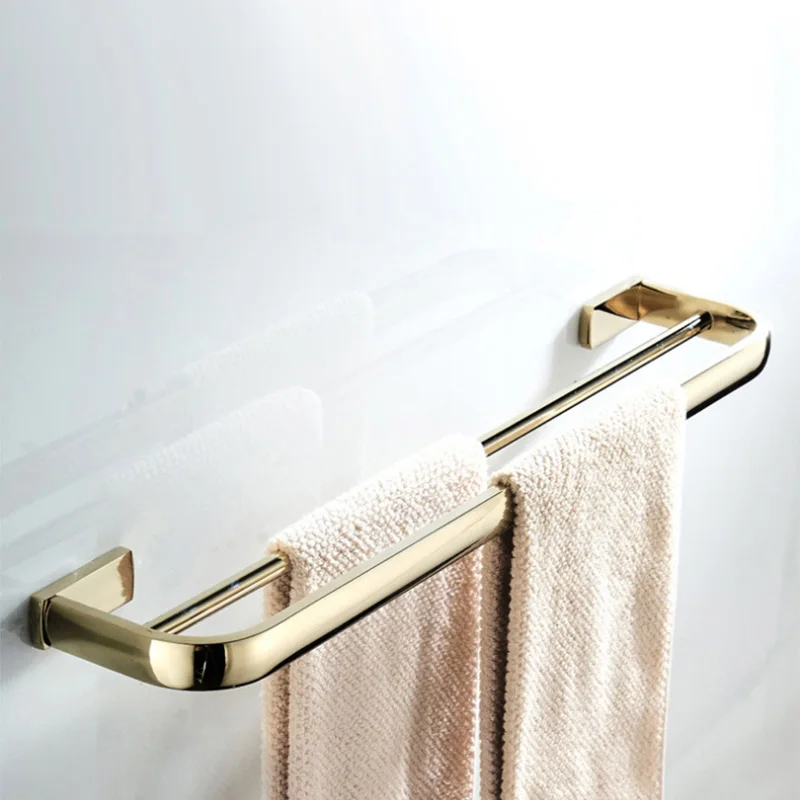 Towel Bar Double Towel Rail for Bathroom Wall Mounted Polished Gold Square Towel Holder Bathroom Accessories Nba850c