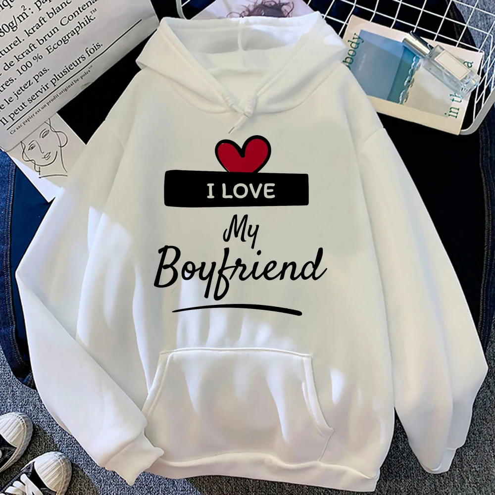 I Love My Boyfriend 여성 후드티, 한국 스타일, 재미있는 그래픽, y2k 미학적 의류, 여성 애니메이션 스웨터