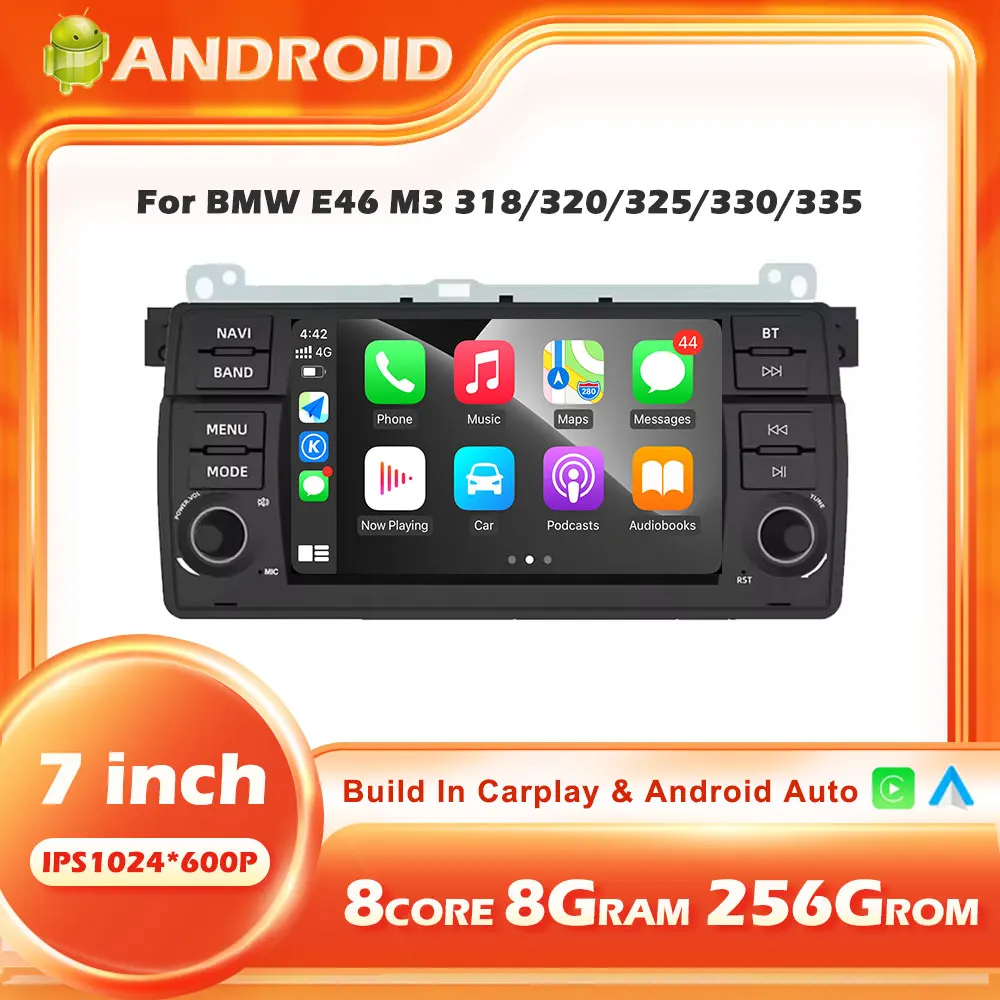 Car Radio for BMW E46 M3 318/320/325/330/335 Wireless CarPlay Android 16 Auto Multimedia GPS Autoradio 4G Bluetooth Speaker DSP