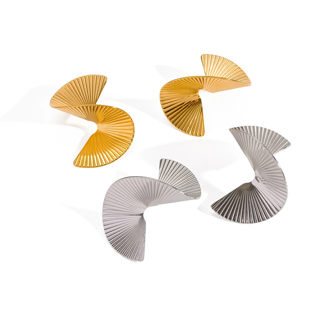 Goldfarbene Edelstahl-Spiral-Geometrie-Ohrstecker, modischer, wasserdichter Schmuck für Damen – Detail 4