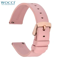 WOCCI Top Grain Leather Watchband Soft Watch Band 18mm 20mm 22mm Wrist Strap with Stainless Rosegold Buckle for Unisex