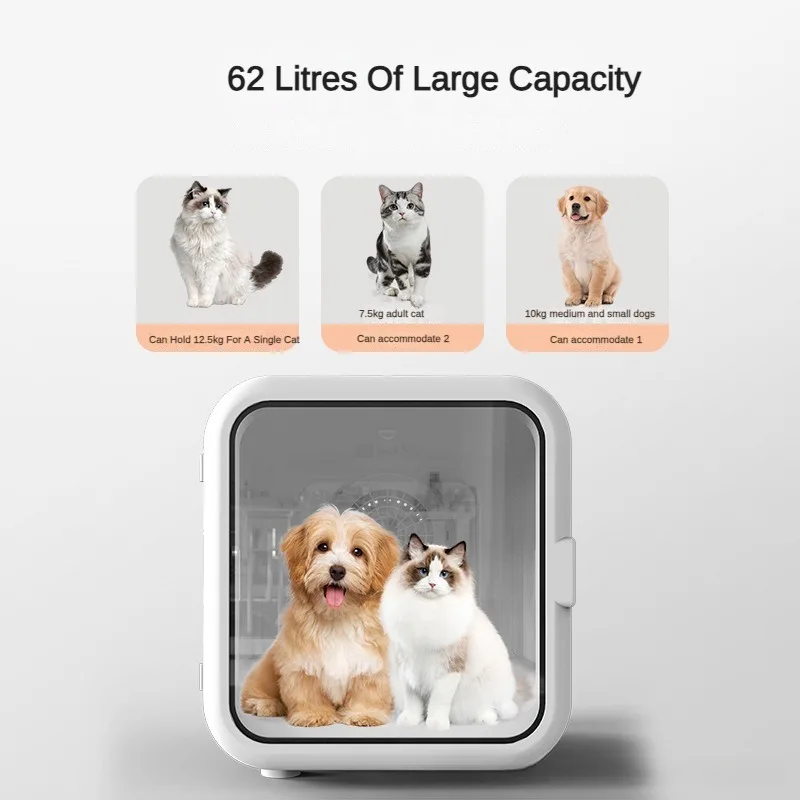 62L Pet Drying Box Cat and Dog Automatic Hair Dryer Silent Intelligent Temperature Control 360° Drying Sterilization Water Blowe