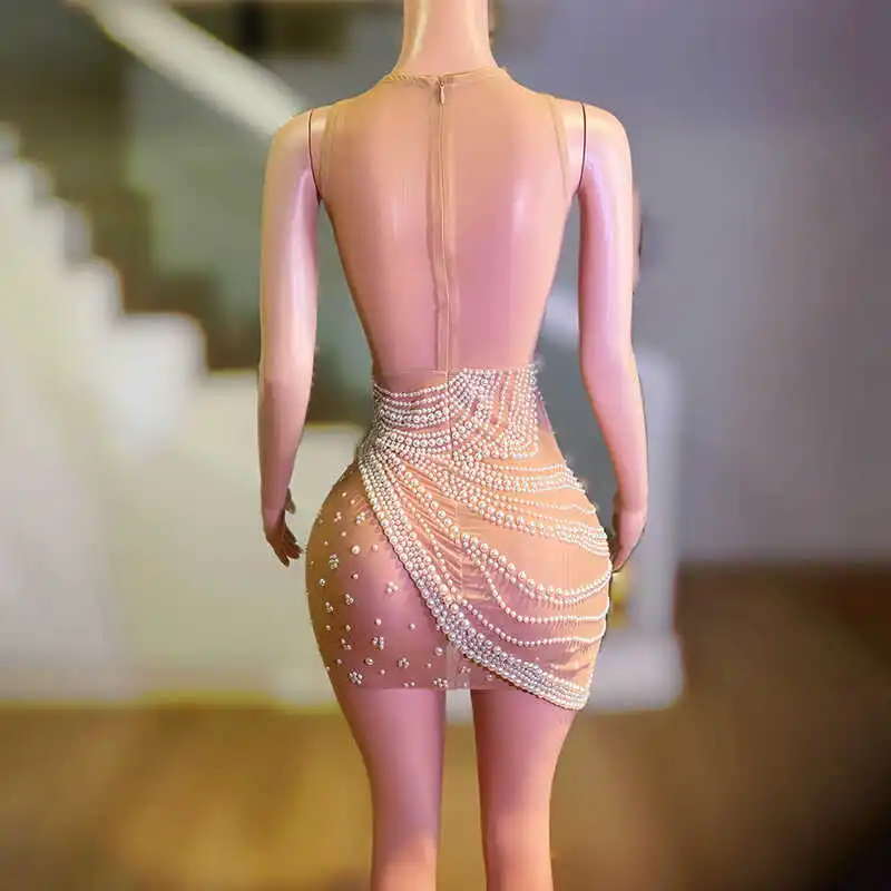 진주 파티 드레스 나이트클럽 바 공연 의상 럭셔리 생일 드레스 고고 댄서 의상 여성 페스티벌 의상 yj009