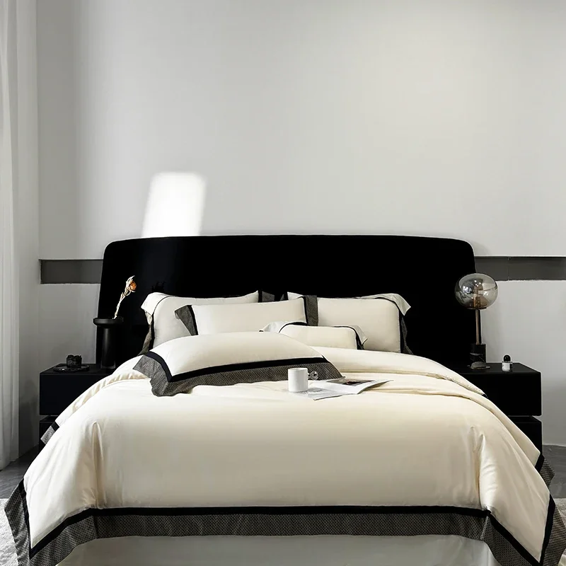 4Pcs Premium 1000TC Egyptian Cotton Simple Solid Color Bedding Set Duvet Cover Bed Sheet/Fitted Sheet Pillowcases Home Textiles