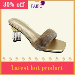 FABIO women's slippers women's dinner high heels open toe sandals Color European and American high-heeled slippers