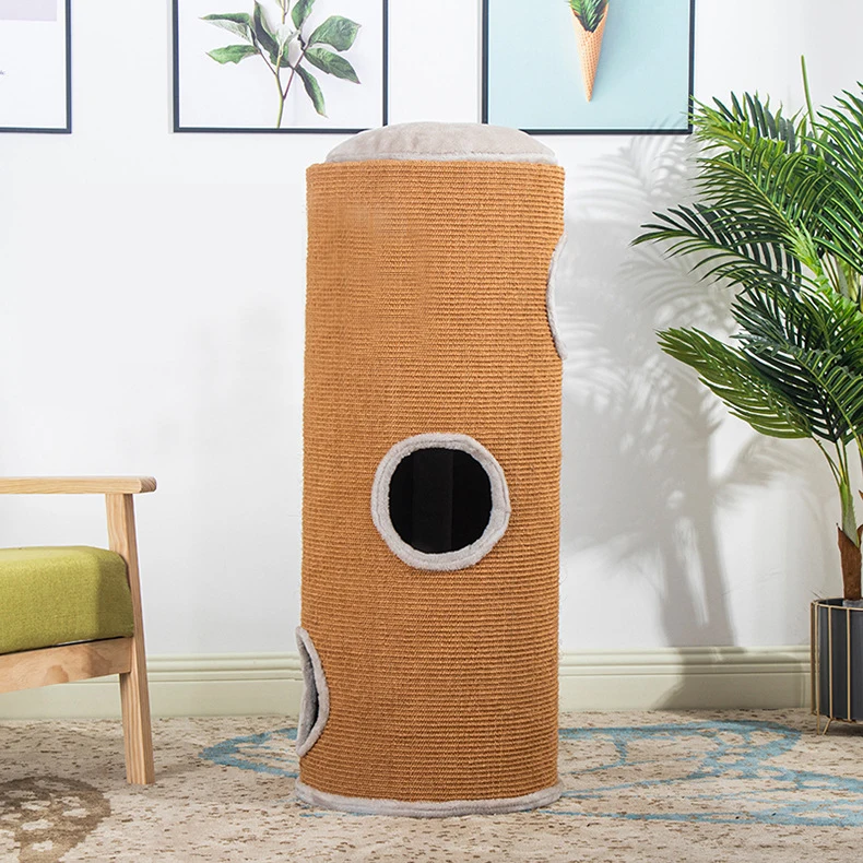 Cat tree wall mounted house tower with two floors heathy natural sisal material cat toy