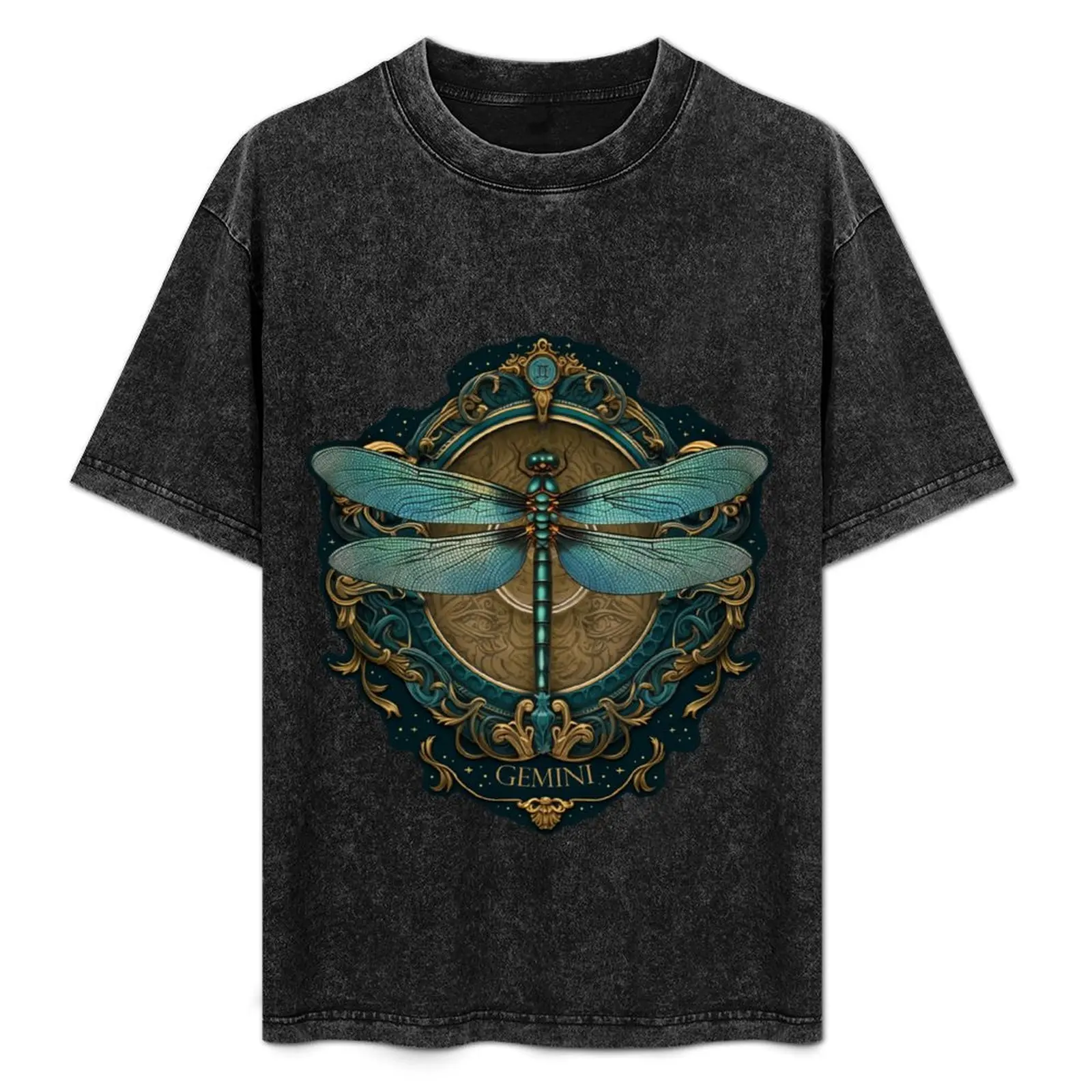 

Gemini Zodiac Heraldic Crest T-Shirt Basic Solid Color Short Sleeve Cotton Top