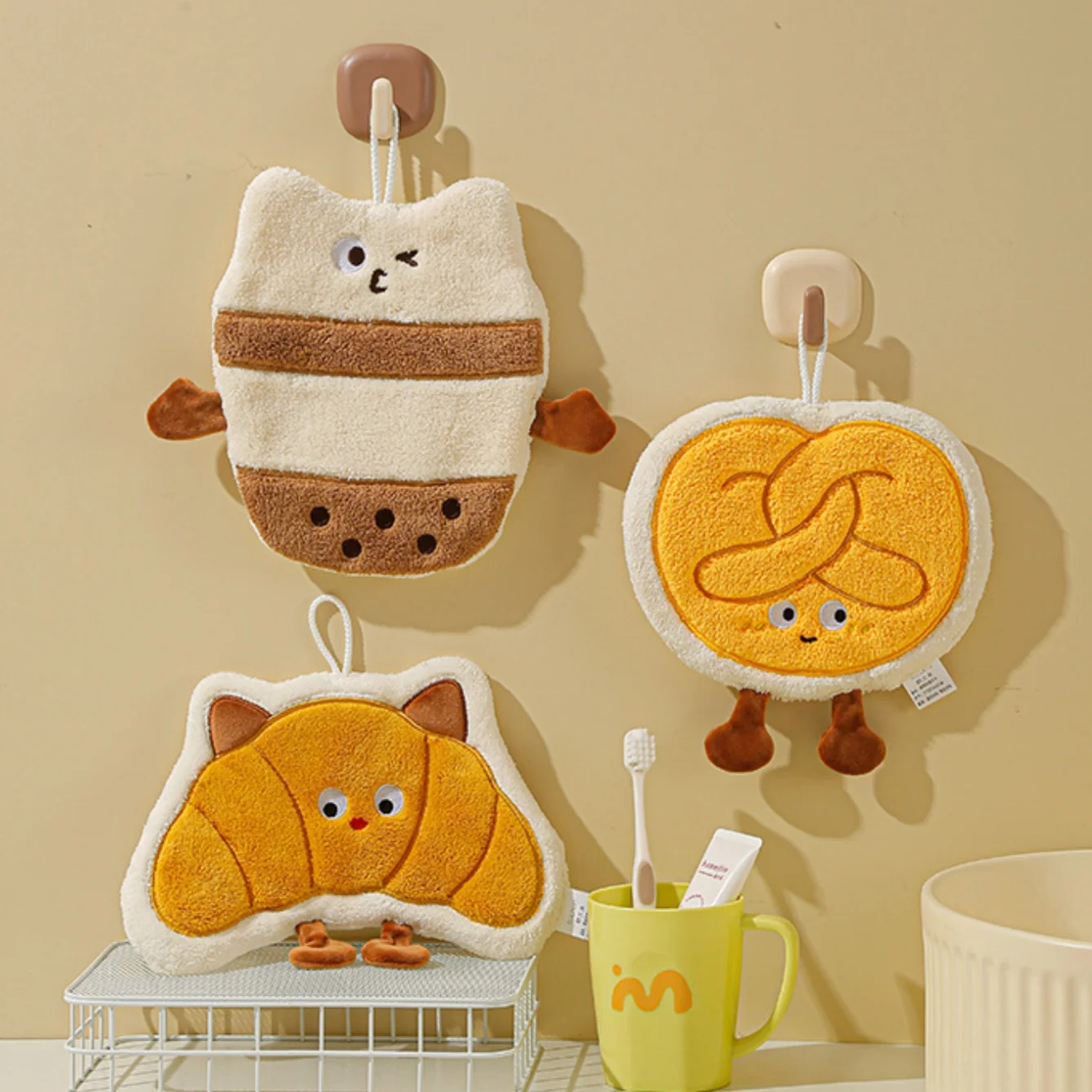 

Cute Hand Towels, Bathroom Towels with Hanging Loop, Microfiber Coral Fleece Absorbent Hand Towel for Kitchen Bathroom Bedroom