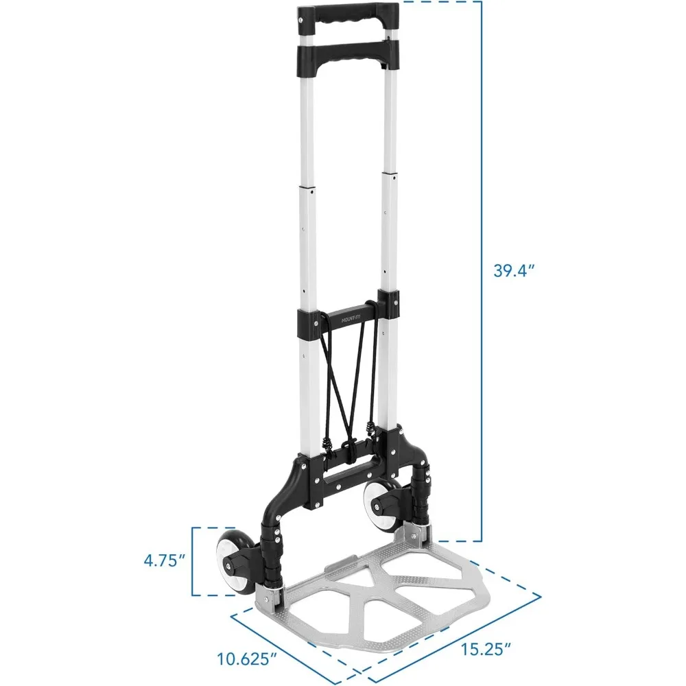 Monte-It!! Caminhão De Mão Dobrável e Dolly Pessoal, Carrinho De Bagagem De Alumínio, 165 lb Capacidade, Rodas De Borracha E Telescópica