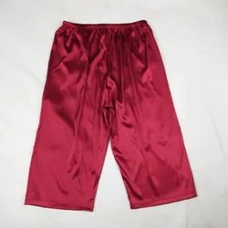 Cropped Trousers Men Home Silk Satin Pajamas Shorts Man Nightwear Sleep Bottoms Summer Casual Solid Color Sleepwear Pants