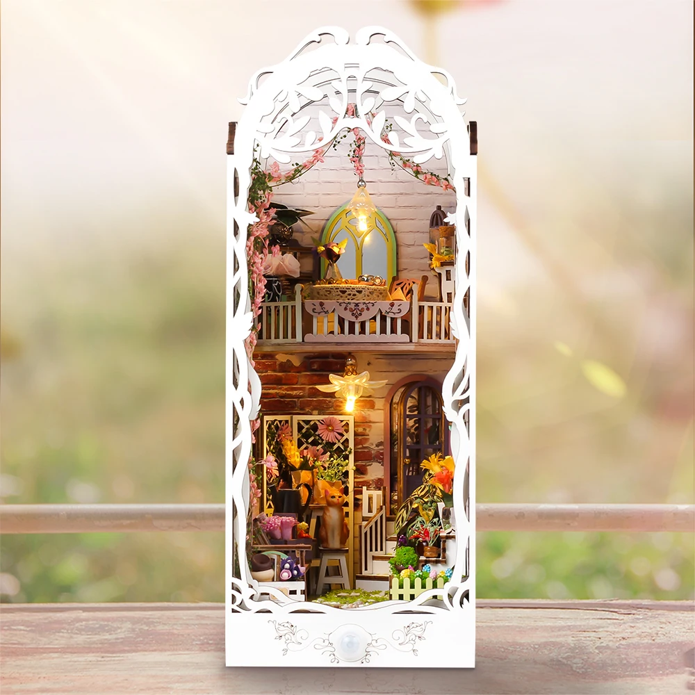 Wooden Flower Garden Doll House DIY Garden House Book Nook Shelf Insert 3D Puzzle Assembly Building Bookshelf DollHouse Gifts